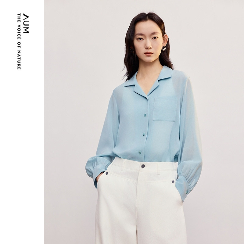 【商场同款】AUM噢姆2026年夏季新款进口三醋涤纱长袖衬衫上衣女