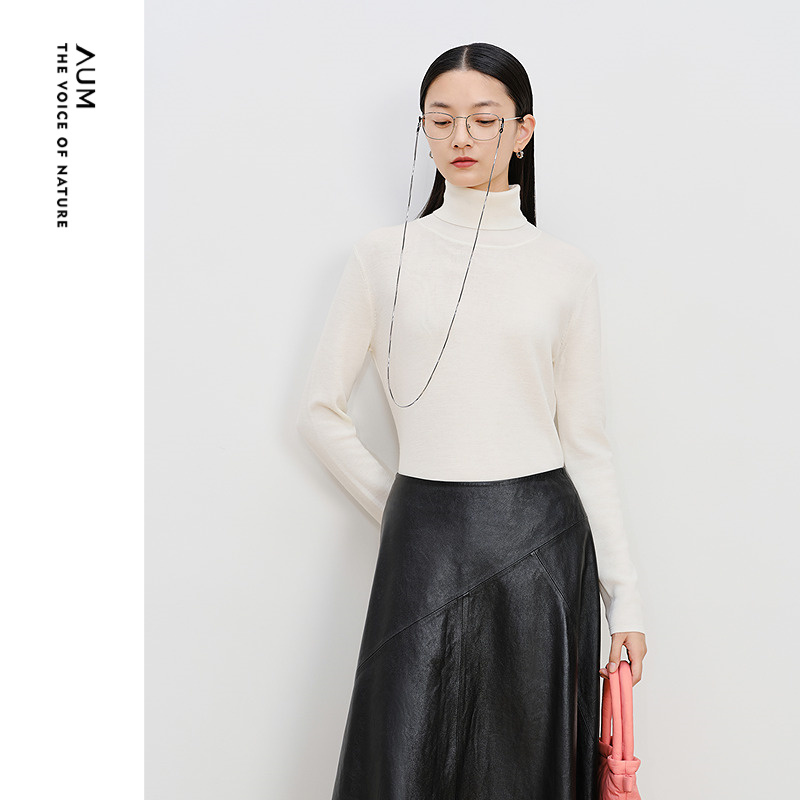 【商场同款】AUM噢姆冬季绵羊毛宽松廓形高领针织打底衫上衣女款