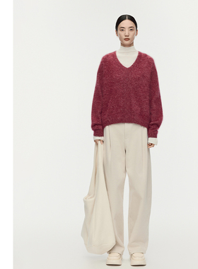 【商场同款】AUM噢姆2025年冬季新款棉感牛仔长裤宽松直筒镰刀裤