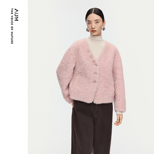 机织羊毛短款 新款 AUM噢姆2025年冬季 箱型围巾外套女 商场同款