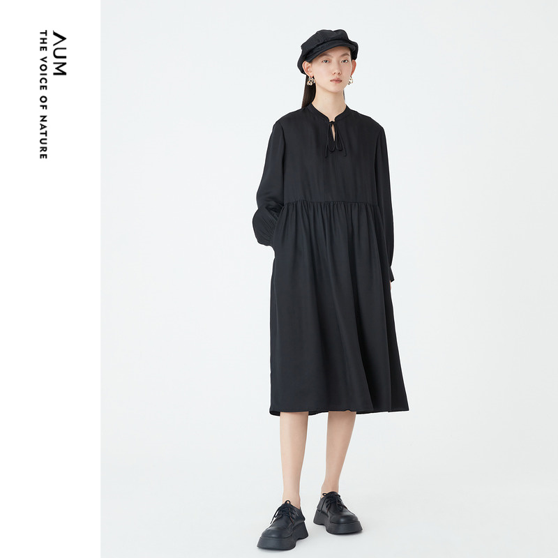 【经典缪斯裙】AUM噢姆秋季优雅气质小黑裙休闲宽松连衣裙长裙女