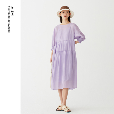 【商场同款】AUM噢姆2025年夏季新款清透肌理宽松娃娃连衣裙长裙