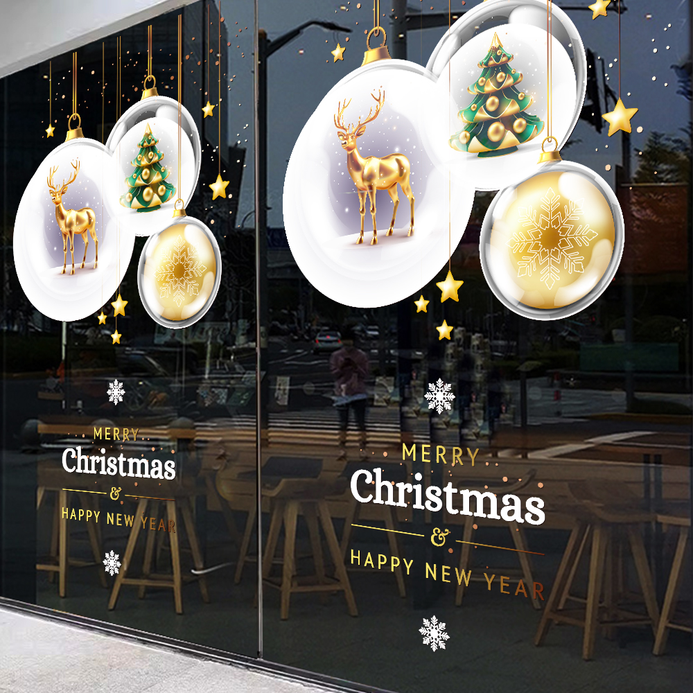 圣诞节装饰布置玻璃门贴纸商场店铺酒店装饰布置吊球雪花窗花贴画图片