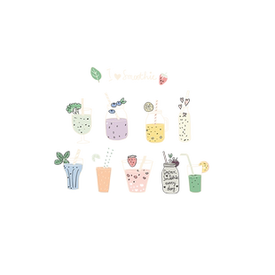 奶茶果汁咖啡店餐厅饭店橱窗玻璃装饰贴纸饮料水果透明彩印贴画