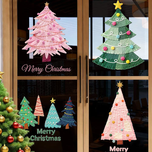 2026新年圣诞节装饰贴纸玻璃门贴商铺布艺静电橱窗布置窗贴画窗花