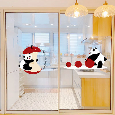 卡通熊猫玻璃门贴画厨房静电贴窗花浴室移门马桶镜子装饰玻璃贴纸
