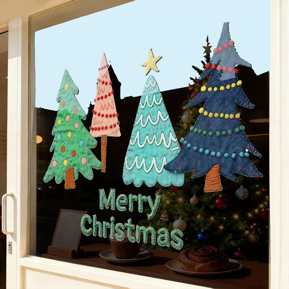 2026新年圣诞节装饰贴纸玻璃门贴商铺布艺静电橱窗布置窗贴画窗花