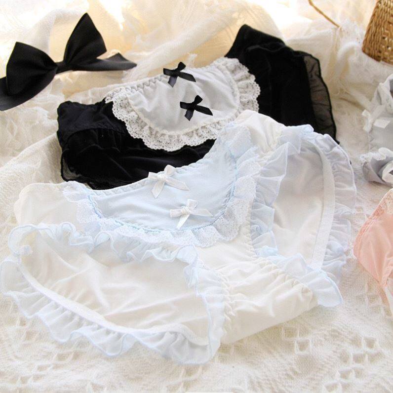 洛丽塔制服女仆纯欲冰丝薄内裤黑暗少女蕾丝中腰内裤日系Lolita风