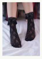 lolita bow stockings, lace stockings, short stockings, lace mid-calf stockings, pile stockings, white silk princess stockings thumbnail 3