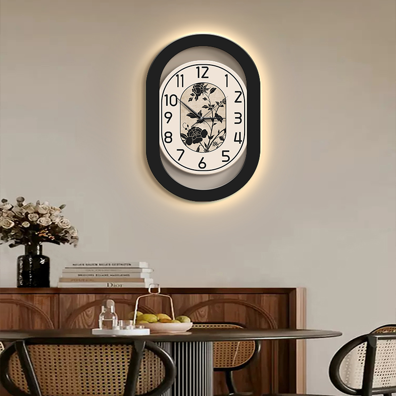 法式中古风钟表装饰画高级感餐厅客厅挂钟壁画南洋风时钟氛围灯画