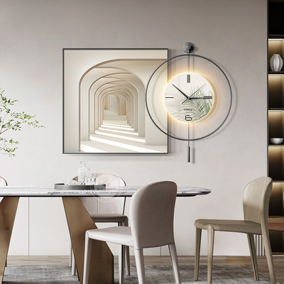 现代简约餐厅装饰画带钟表空间延伸壁画高级感客厅饭厅餐桌挂画