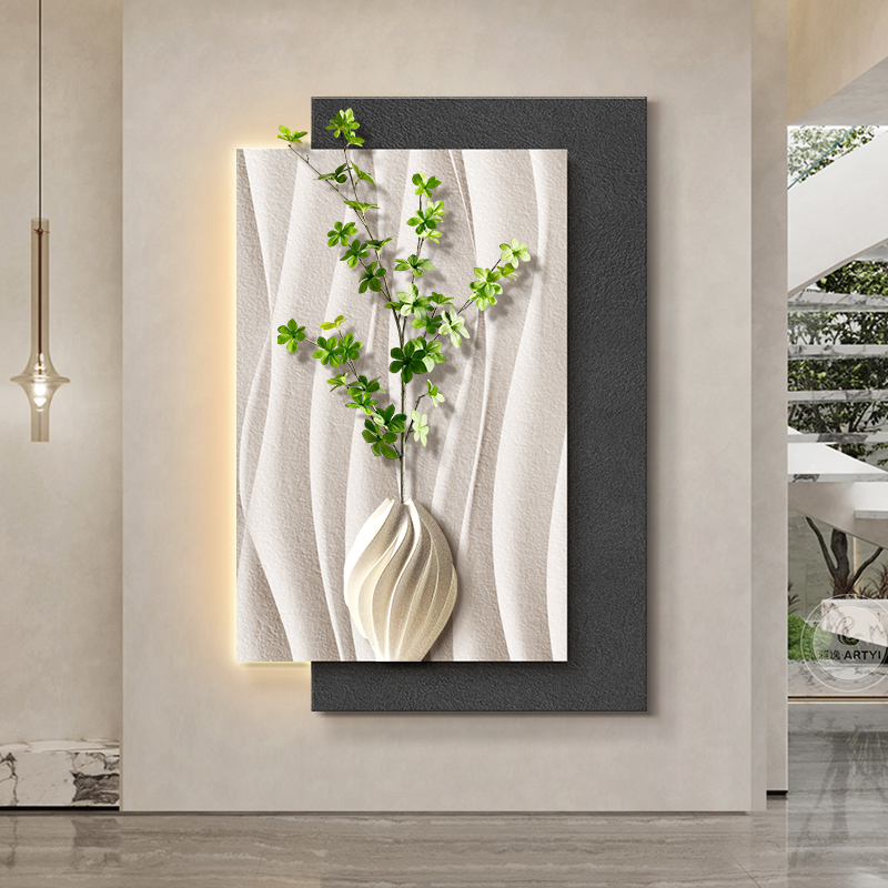 2024新款入户玄关装饰画现代简约走廊过道挂画高端极简砂岩壁灯画