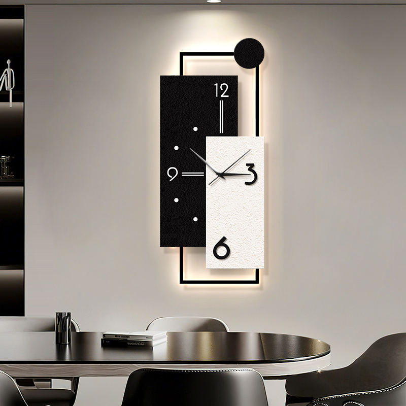 2025年新款客厅带灯钟表装饰画餐厅背景墙挂钟画电视柜高级感壁画