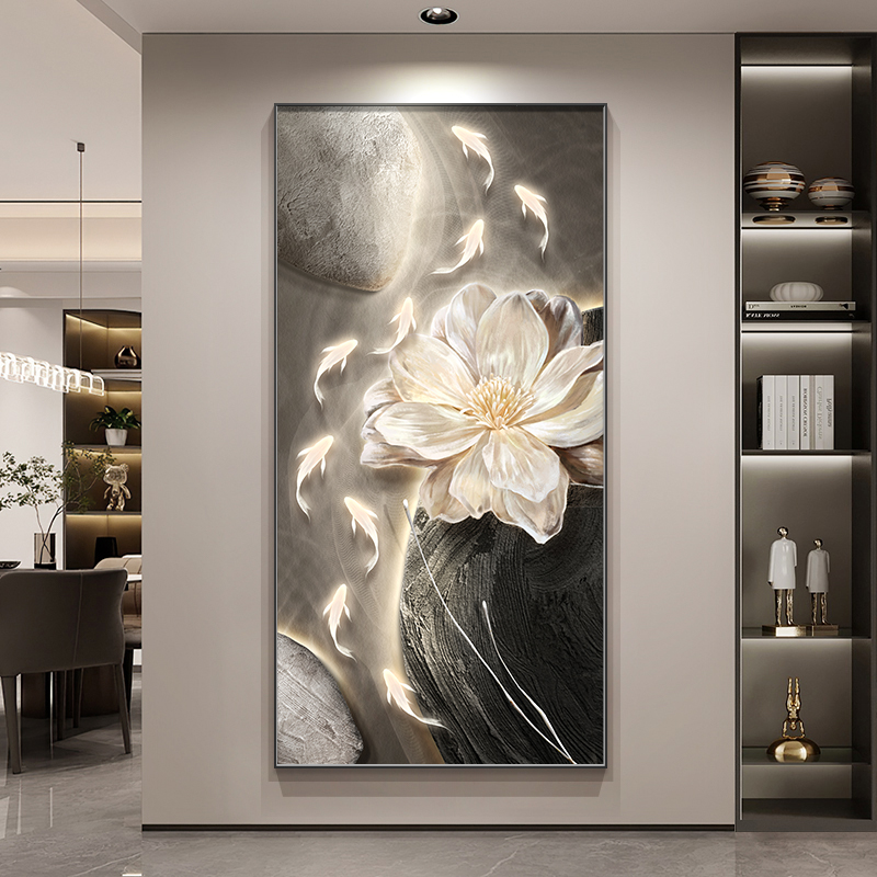 九鱼图玄关装饰画2025新款轻奢好寓意过道走廊尽头挂画入户门壁画