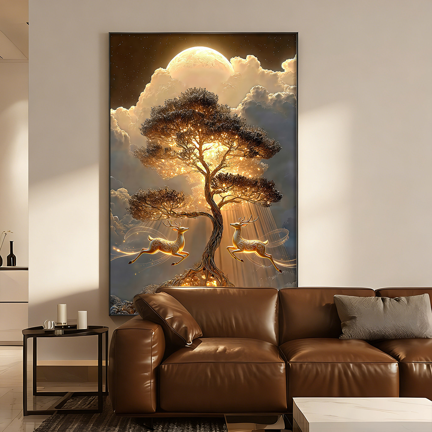 2026新款玄关装饰画入户正对门麋鹿挂画发财树好寓意客厅沙发壁画
