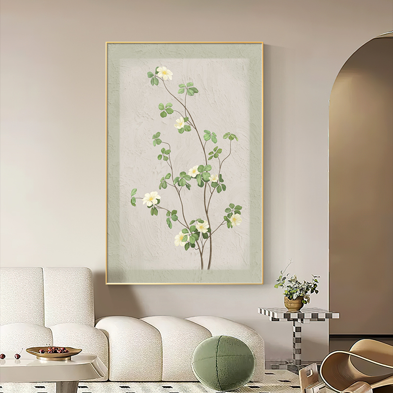侘寂风客厅装饰画日式绿植玄关挂画原木风抽象简约沙发背景墙壁画