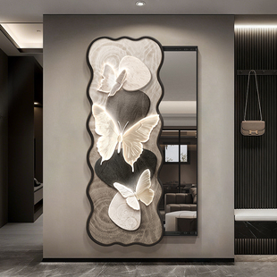 中古风2025年新款玄关推拉隐藏式全身镜暗藏式可关闭镜子装饰画