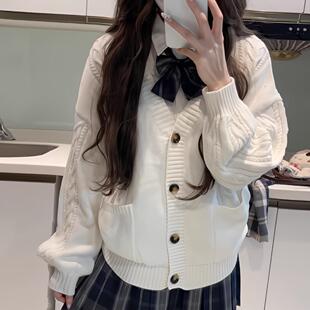 奶奶呼毛衣女日系JK制服宽松慵懒学院风加厚纯棉针织麻花开衫