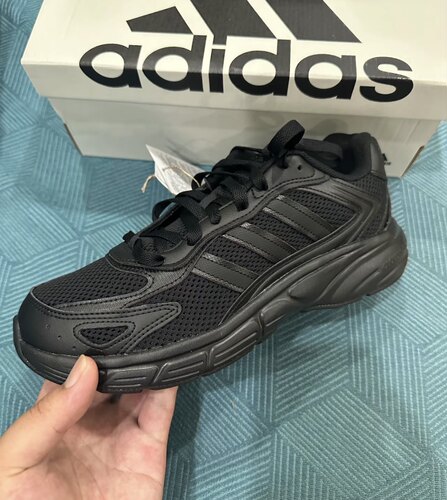 adidas 舒适轻便合成革耐磨低帮休闲跑步鞋男款黑色JI2844