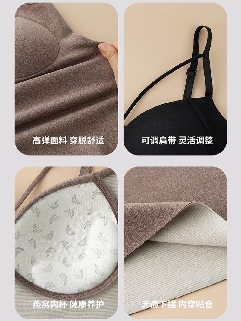 가슴 패드 무봉제 캐시미어 및 실크 자체 발열 바닥 탑과 가을 겨울용 속옷이 포함된 여성용 따뜻하고 벨벳 캐미솔