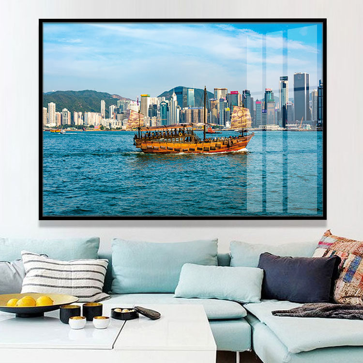 香港维多利亚港风景装饰画商务宾馆会客室走廊过道单幅横版晶瓷画