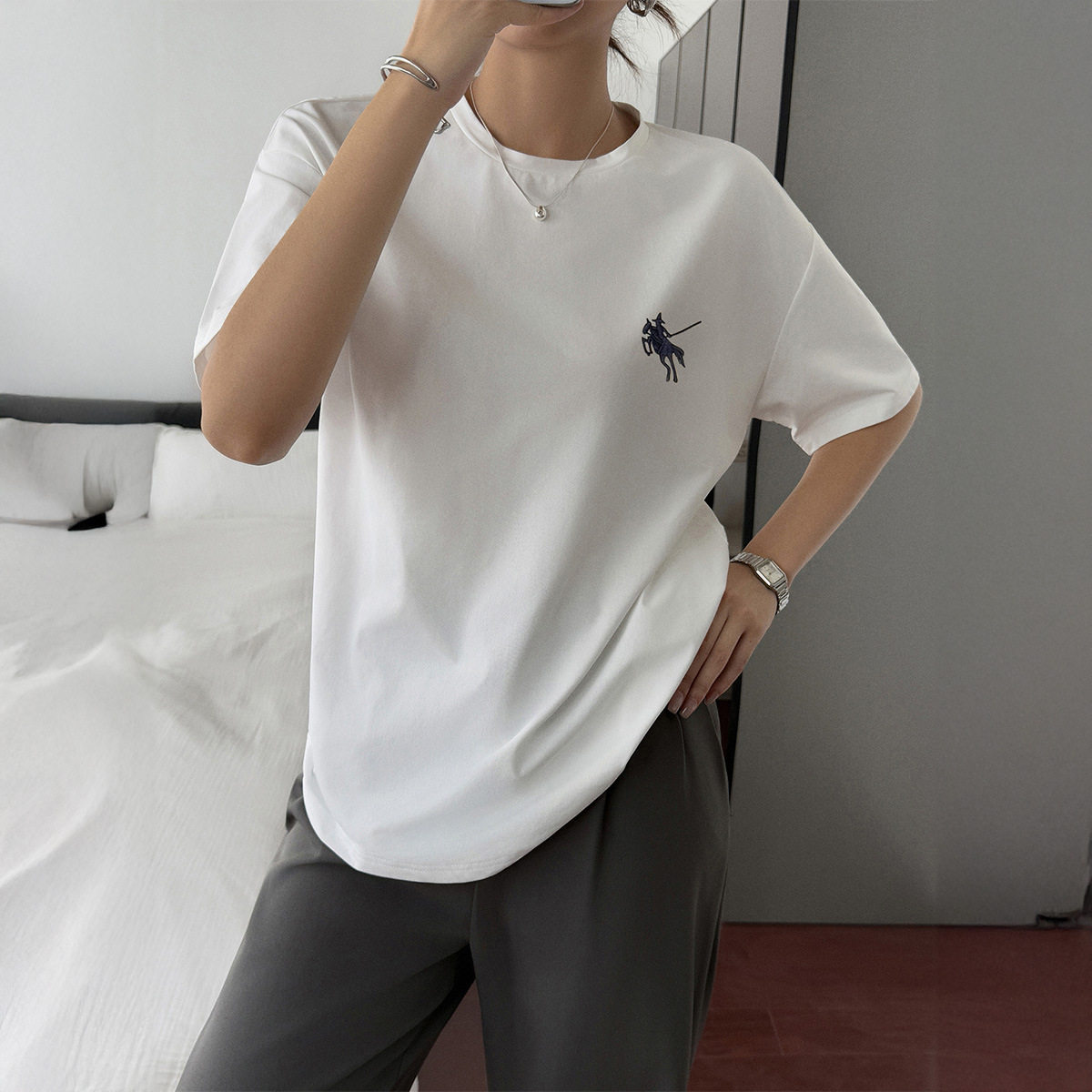 跨境 欧美休闲度假风纯色短袖上衣女T恤女装2025秋冬亚马逊独立站