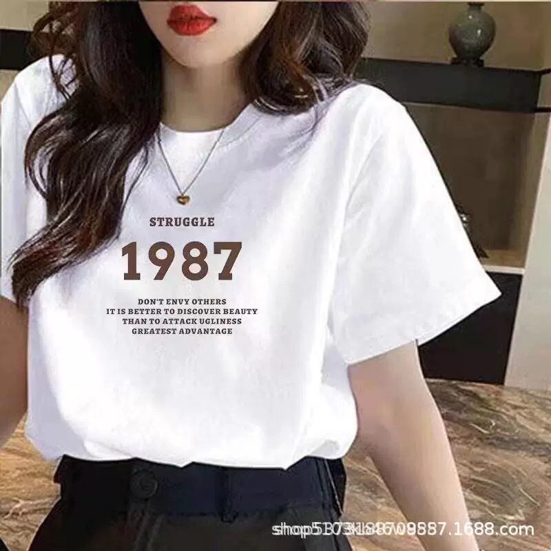 宽松t恤女夏季女生女装2024新款纯棉短袖上衣复古小众设计感半袖