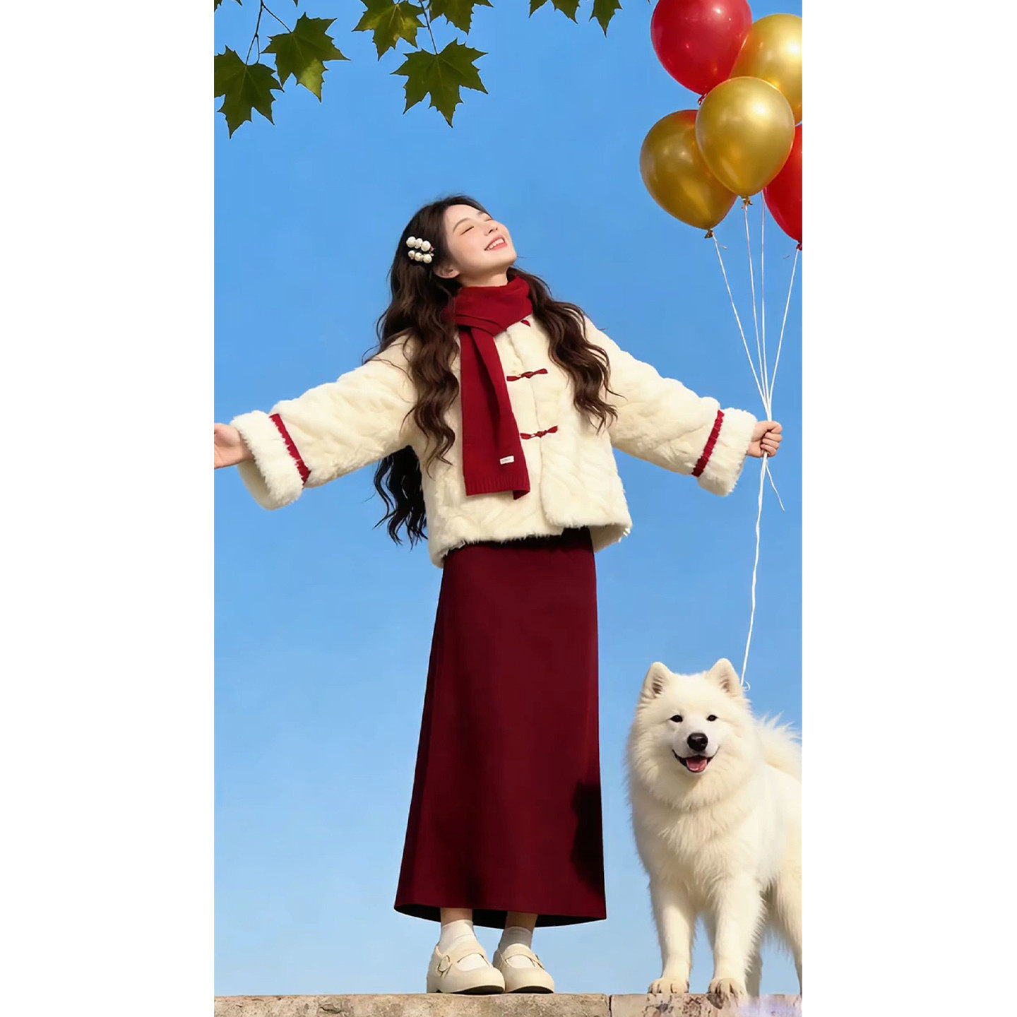 新中式国风红色套装洋装子女2026冬季新款过新年穿搭一整套长裙