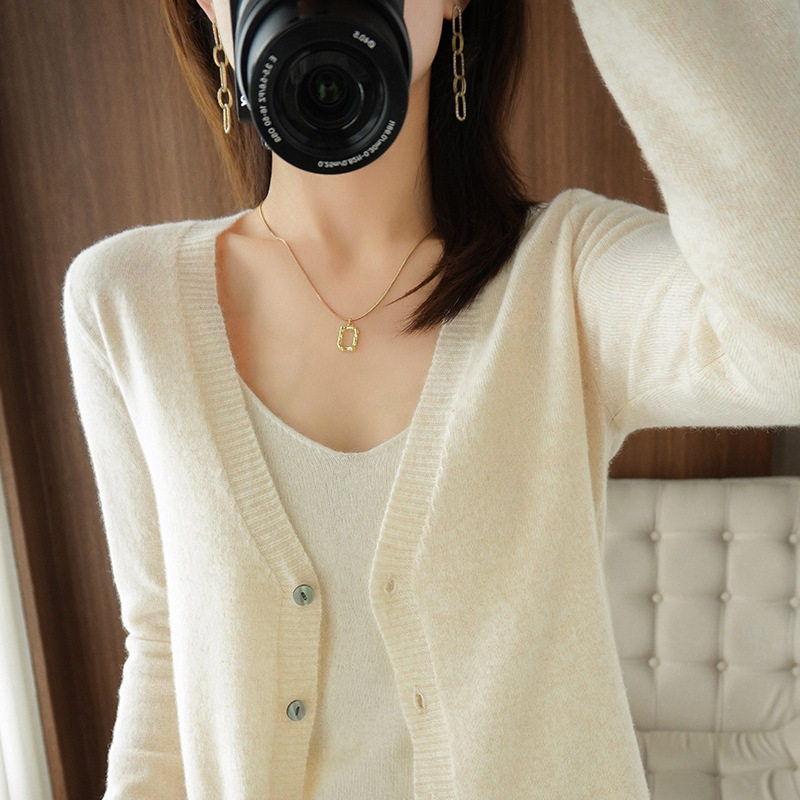 v领开衫女短款针织衫宽松早初春秋季2022款百搭毛衣外搭薄款外套