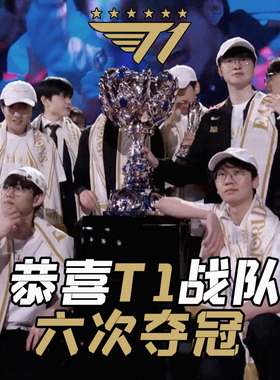 T1战队S15总决赛夺冠军纪念6六冠FAKER同款队服短袖t恤衫男女半袖