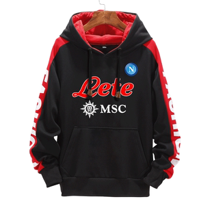 那不勒斯闪电军Napoli意甲足球迷队服拼接连帽卫衣男女外套带帽衫