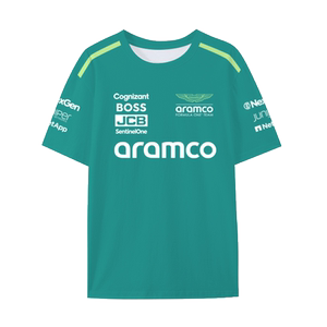 阿斯顿马丁F1车队服阿隆索同款赛车服冰丝速干短袖t恤衫男士半袖