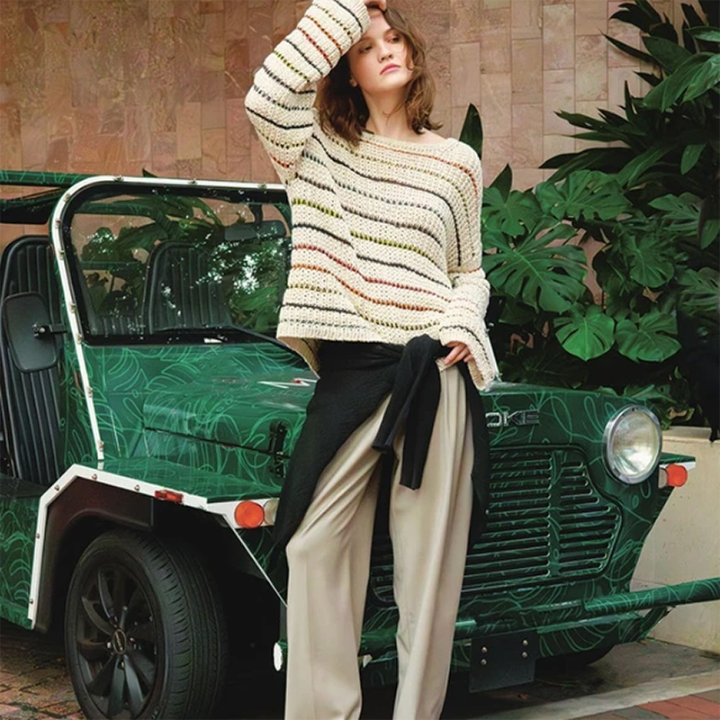 彩虹套头衫DIY编织材料包 挪威进口麻棉线SANDNES春夏款送图解