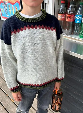十字套头衫 儿童秋冬新款毛衣 peer gynt羊毛线 进口编织材料包