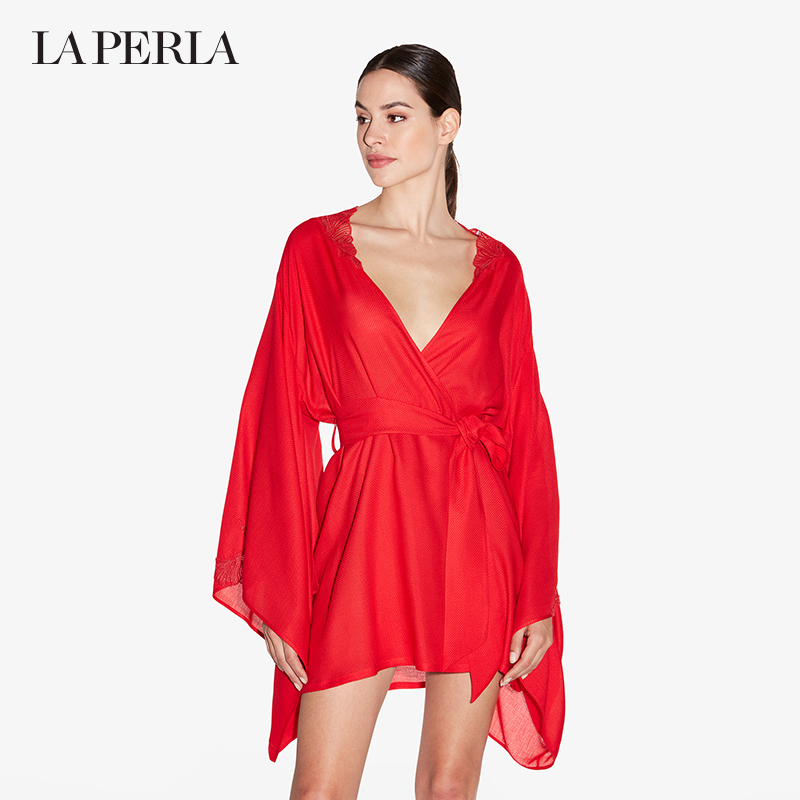 la perla女士i love you系列纹理提花刺绣款睡袍