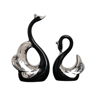 现代轻奢情侣黑白天鹅一对极简客厅玄关装饰品摆件寓意乔迁礼物