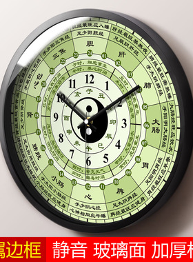 新款美容院养生馆子午流注钟表中医诊所养生时钟蓝色绿色中式挂钟