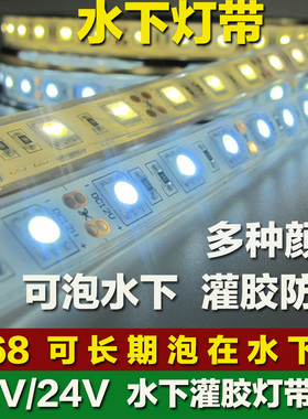 led24V5050灯带60珠12V2835超高亮水下软灯条鱼池灌胶七彩水下灯