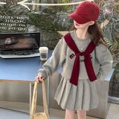 女童卫衣套装 洋气儿童百褶裙两件套女大童时髦学院风 春秋百搭新款