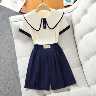 套装 夏款 百搭新款 洋气女孩韩版 网红两件套 儿童娃娃领短袖 女童夏装
