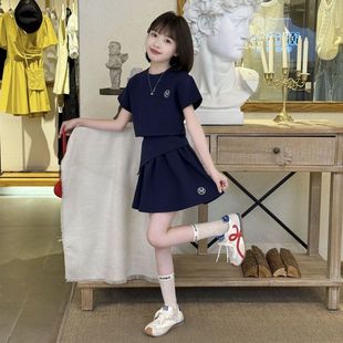 女童短袖短裙韩系套装夏百搭新款儿童夏季薄款运动百褶裙两件套潮