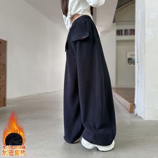 女童加绒运动裤秋冬装大童韩版洋气阔腿裤女孩加厚卫裤初中生裤子