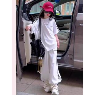 洋气显瘦儿童短袖 女童夏装 套装 休闲风百搭新款 两件套 T恤时髦长裤