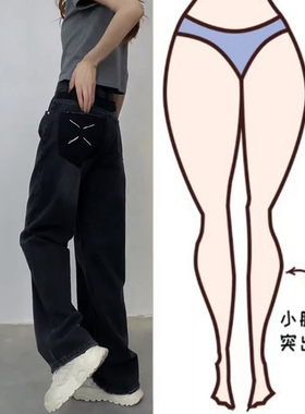 2022年秋季新款大码女装黑色牛仔裤子女宽松高腰直筒阔腿裤显瘦潮