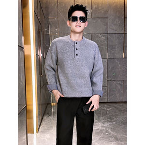 M58-P98 高级感潮男假两件圆领针织毛衣外套图片