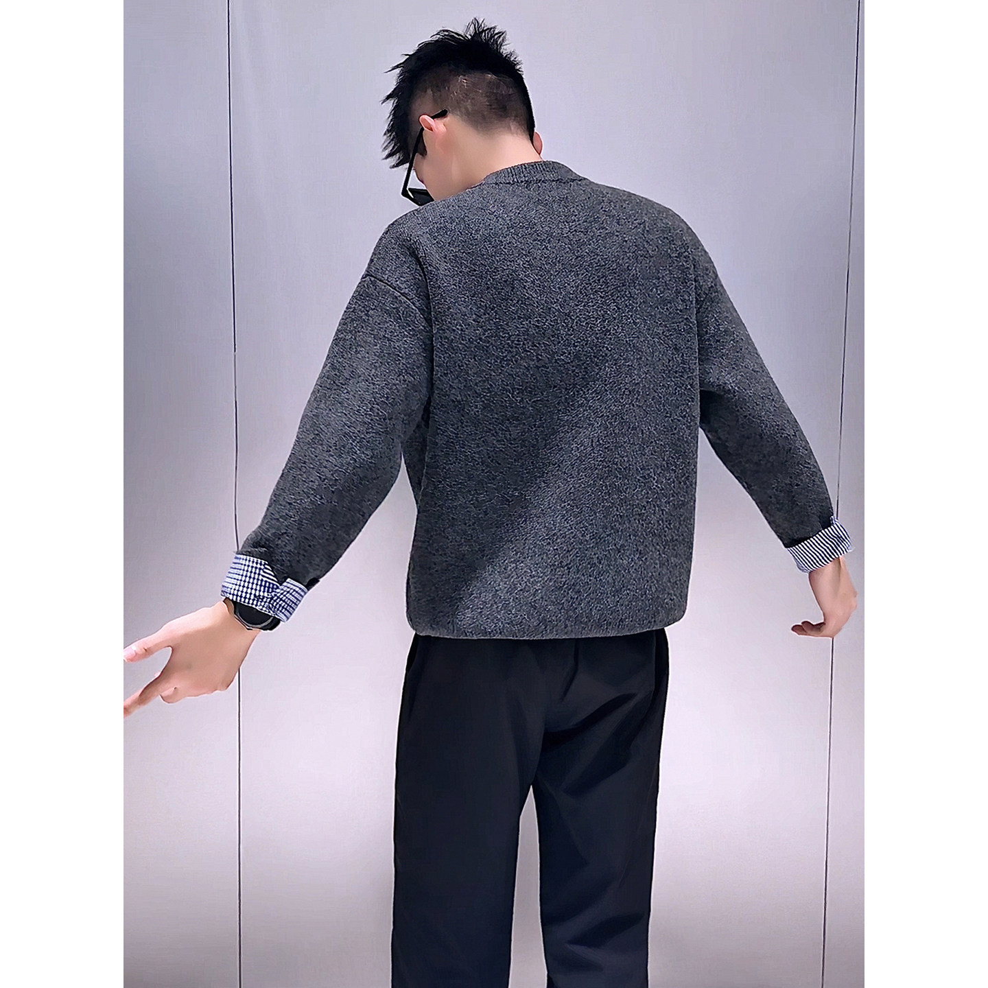 M58-P98高级感潮男假两件圆领针织毛衣外套,男装针织衫/毛衣,电商D319
