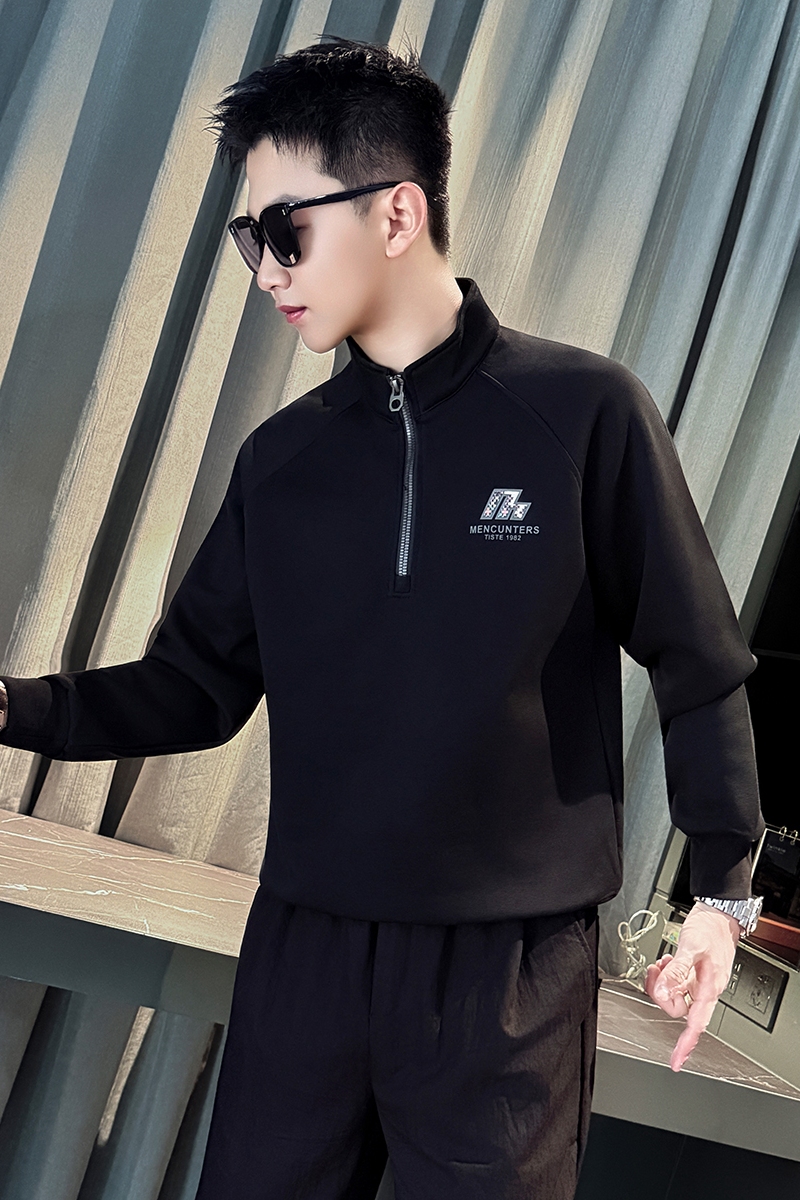 W997-P68半拉链卫衣男高级感T恤痞帅长袖休闲上衣-1，男装T恤，电商D319