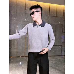 M53-P88 男士翻领长袖针织衫撞色休闲百搭修身打底毛衣潮流图片