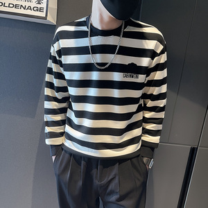 6629-P65秋季条纹长袖T恤内搭打底衫个性原宿男士卫衣控95