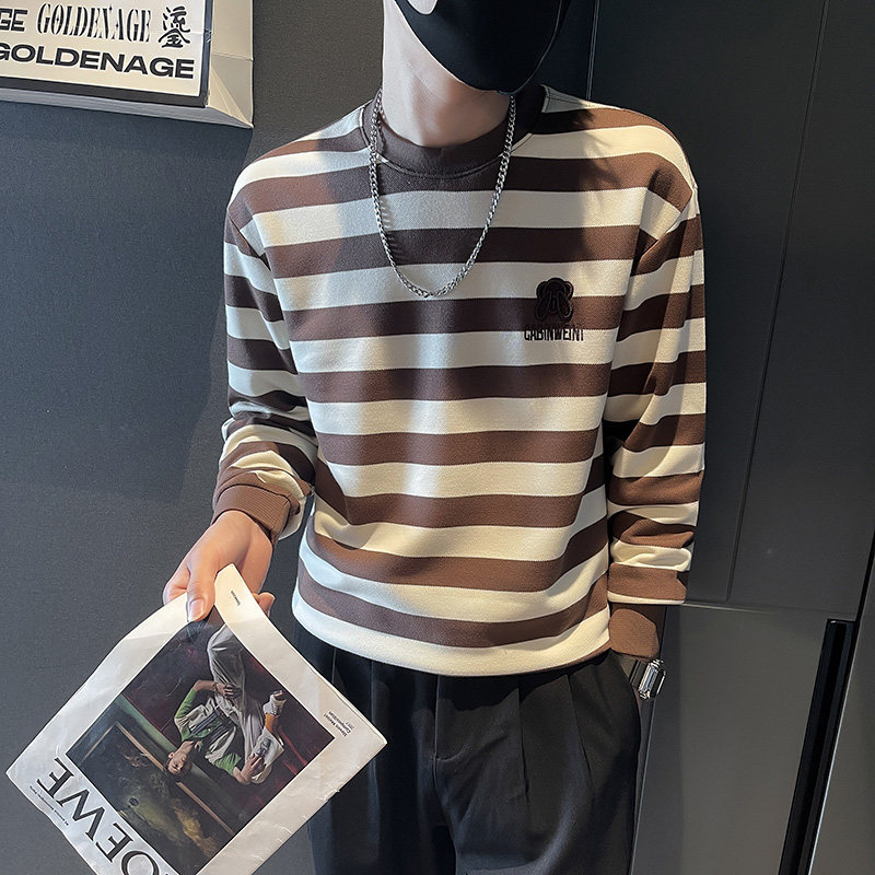 6629-P65 秋季条纹长袖T恤内搭打底衫个性原宿男士卫衣-3 控95图片